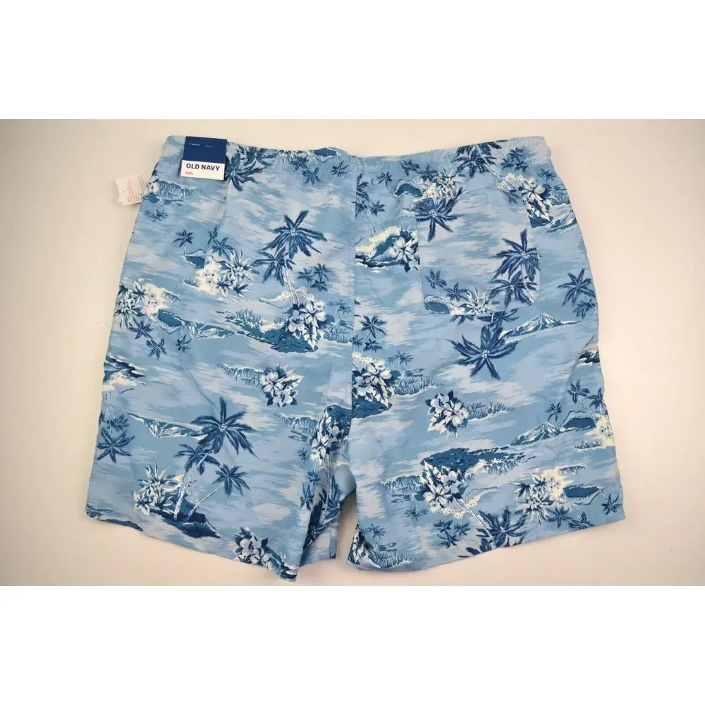 Old Navy Men's Draw‎ String Blue F/oral Swim Trunks Shorts Size XXL Inseam 7